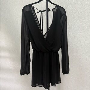 Elegant Black Sheer Long Sleeve Romper